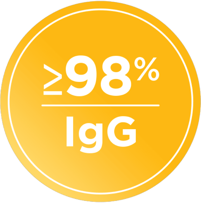Maximum purity of IgG equal to 98% or more