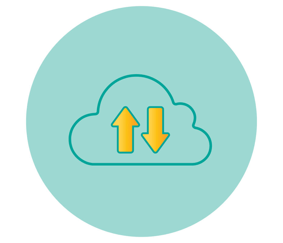 Cloud with arrows to represent tools and resources