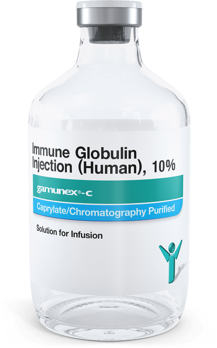 Product image of GAMUNEX-C vial, a proven 10% IG option in the treatment of PIDD