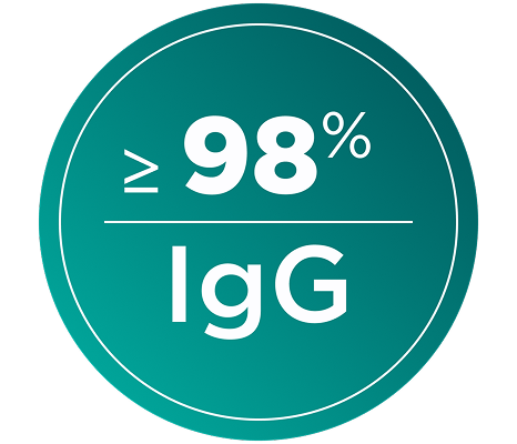 Maximum purity of IgG equal to 98% or more